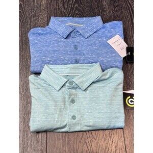 LOT OF TWO (2) C9 Champion Men's Medium Wear Aqua Golf Polo Stretch Shirt UV 50+